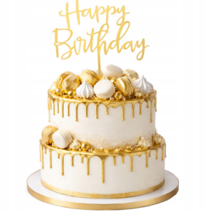 Topper na tortu "Happy Birthday" - zlatý (11 cm)